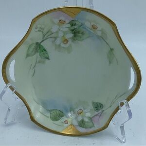 Vintage RS Germany Handled Dish With Hand Painted White Daffodils
